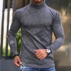 Men's Basic Slim Stand Collar Simple Warm Long Sleeve T-Shirt