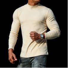 Men's Casual Slim Basic Versatile Round Neck Long-sleeved T-shirt Fitness Sports Training T-shirt Outdoor Running Botto