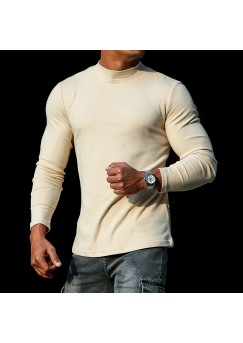 Men's Casual Slim Basic Versatile Round Neck Long-sleeved T-shirt Fitness Sports Training T-shirt Outdoor Running Botto