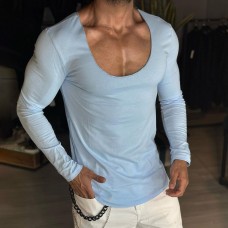 Men's Daily Basic Solid Color Long-sleeved T-shirt Slim Casual Bottoming Shirt