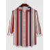 Retro Stylish Multicolor Striped Printing Men's Long Sleeve Shirt