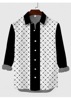 Mid-Century Black-White Dot and Line Fashion Printing Men's Long Sleeve Shirt