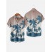 Gradient LightOrangeRed Coconut Tree Printing Men's Short Sleeve Shirt