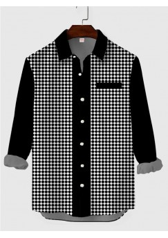 Mid Century Modern Black & White Pattern Printing Pocketless Men's Long Sleeve Shirt
