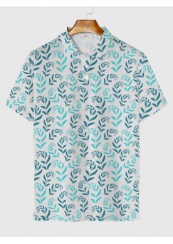 Full-Print Abstract Hawaiian Art Natural Leaves Printing Men‘s Short Sleeve Polo