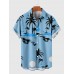 Blue Coconut Tree Print Summer Casual Men's Short Sleeve Shirt