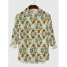 Plaid Series Vintage Abstract Medieval Pattern Printing Men's Long Sleeve Shirt