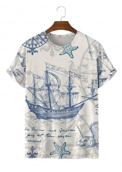 Men's Trendy Nautical Chart Print T-Shirt