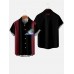 Steamboat and Coconut Tree Printing Black and Maroon Stitching Men's Short Sleeve Shirt