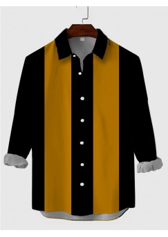 Vintage Black-Yellow Stripe Button Down Men's Long Sleeve Shirt