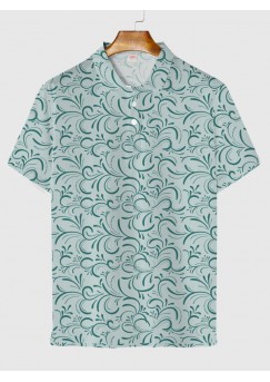 Full-Print Retro Vine Floral Pattern Printing Men‘s Short Sleeve Polo