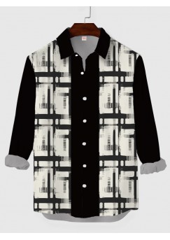 Plaid Series Retro Plaid Decorated Patchwork Printing Men's Long Sleeve Shirt